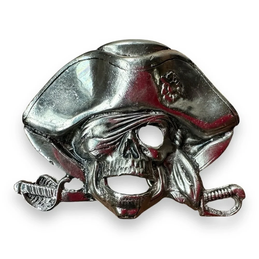Solid Fine Pewter Pirate Skull Jolly Roger Belt Buckle